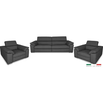 Sedací souprava Moderní kožená sedací souprava LOREN II 3+1+1, šedá (madras - 128 grey)