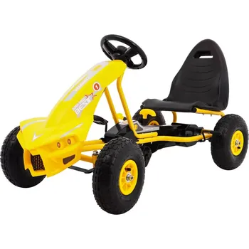 Dětské šlapadlo Šlapací motokára Champion pro děti 3+ žlutá s nafukovacími koly, nastavitelným sedadlem a ruční brzdou