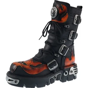 Pánská zimní obuv boty kožené dámské - Vampire Boots (107-S1) Black-Orange - NEW ROCK - M.107-S1