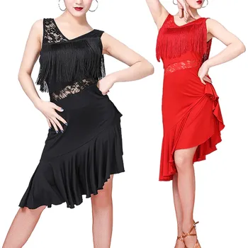 Dámské taneční latino šaty s třásněmi a krajkou Lara Černá M