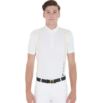 Pánské tričko EQUESTRO Triko závodní Polo Slim Fit Equestro, pánské, white/yellow S