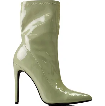 Dámské kozačky Zelené lakované nízké kozačky na jehlovém podpatku B052-3GR Velikost: 39