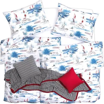 Povlečení SCANquilt povlečení SATÉN DESIGN sailing bílomodrá 140 x 220/70 x 90 cm