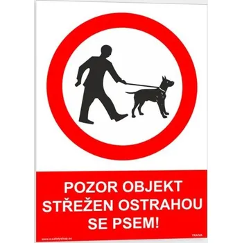 Traiva s.r.o. Pozor objekt střežen ostrahou se psem Verze: Samolepka 148 x 210 mm (A5) tl. 0.1 mm - Kód: 08399