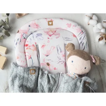 SET Podložka prodloužená (Apple Blossoms, šedý fleece) + copánková deka (light grey, šedý fleece)