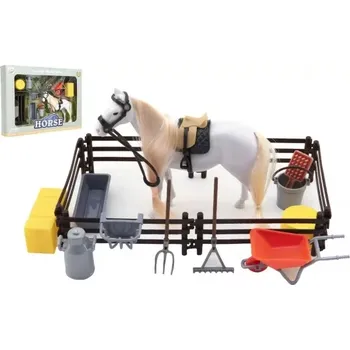 Figurka Teddies Kůň česací bílý plast s doplňky a ohradou v krabici 34x25x5cm