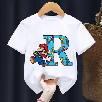 Dětské bílé tričko ABECEDA Super Mario Varianta: písmeno R, Velikost: 130