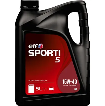 Motorový olej Elf Sporti 5 15W-40 - 5l (Motorový olej založený na minerální technologii ELF využívající řadu aditiv zajišťujících vysoký výkon)
