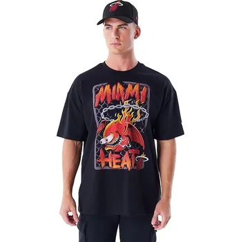 Pánské tričko tričko New Era Graphic Drop Shoulder NBA Miami Heat - Black/Print Red L