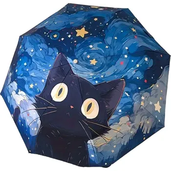 Deštník Deštník s černou kočkou a noční oblohou