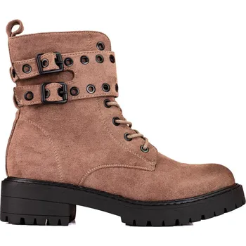 Dámská treková obuv Hnědé šněrovací kotníkové boty s přezkami K22007A-8TA Velikost: 36