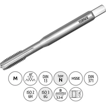 Závitořezný nástroj Narex Ždánice - Závitník strojní M 9,0x1,25mm typ 3043 kód 1500, lícování ISO 2 (6H), DIN371