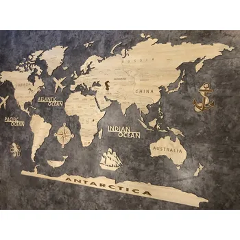 Obraz Home Deco 3D dřevěná Mapa Světa 50x90cm
