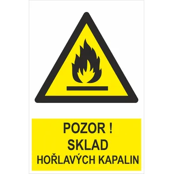 Pozor! sklad hořlavých kapalin ISO 7010 plast 3 mm
