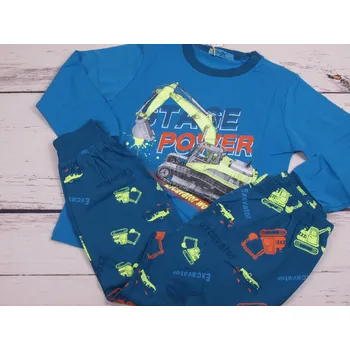 Chlapecké pyžamo Pyžamo Kugo MP1370 modré s petrolejovou s bagrem velikost oblečení - děti: 98