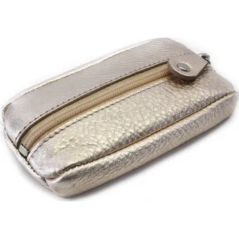 Módní doplněk Růžovozlatá kožená klíčenka se zipovou kapsou