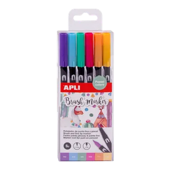 APLI štětcové fixy BRUSH DUO - sada, 6 ks, mix pastelových barev