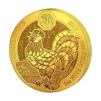1 unce zlatá mince Rwanda Lunar kohout 2017