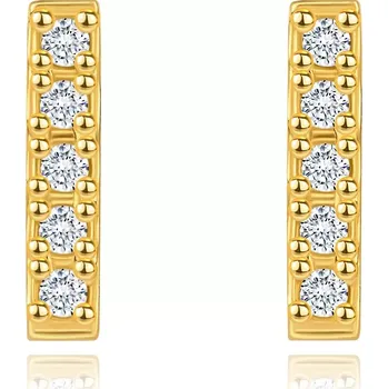 Náušnice Náušnice ze žlutého zlata 585 - obdélník, pět čirých diamantů v každé náušnici