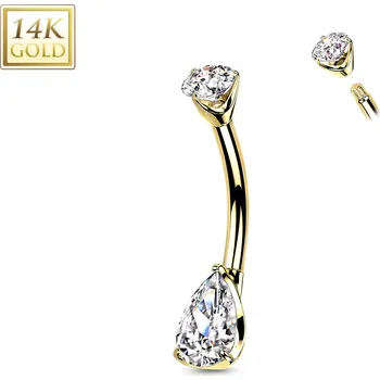 Piercing Šperky4U Zlatý piercing do pupíku - zirkon ve tvaru kapky, Au 585/1000 - ZL01226-YG