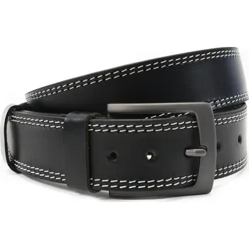 Opasek Šedočerný kožený pánský opasek s dvojitým šitím op_20