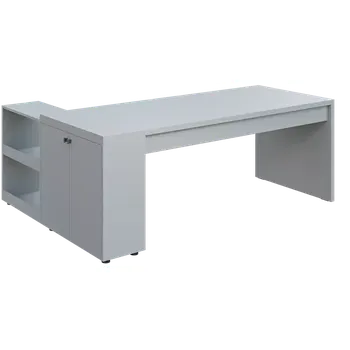 Dílenský stůl QRL 8 - 203 stůl pracovní, pravý, dřevěná podnož, deska 36 mm, široký 2000 mm, šedá