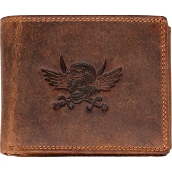 Peněženka WILD Pánská kožená peněženka bez přezky - hnědá - Lebka