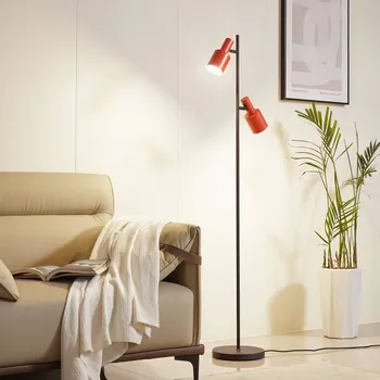 Lampička Stojací lampa Lindby Ovelia, oranžová/černá, kov, E27 - Základna - Ø 25 cm, výška 3,5 cm; délka kabelu 230 cm; stínítko - Ø 8,5 cm, délka 18 cm oranžová, černá 2 x 15 W LED - Doprava zdarma