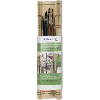 Umělecký štětec Bambusové pouzdro se 4 štětci Raphael a 1 tužkou Cretacolor Monolith