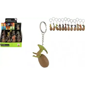 Teddies Přívěsek na klíče/Klíčenka dinosaurus ve vajíčku kov/plast 6cm mix druhů 12ks na kartě