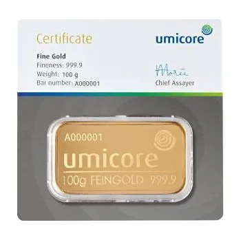 Sběratelství 100 gramů zlatý slitek Umicore