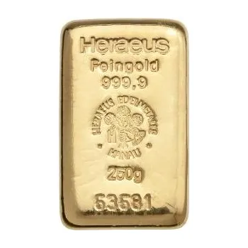 Sběratelství 250 gramů zlatý slitek Heraeus