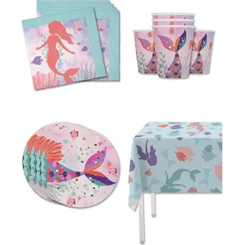 Party dekorace Funiglobal Kits - Sada narozeninových dekorací mořská panna pro 8 lidí - -