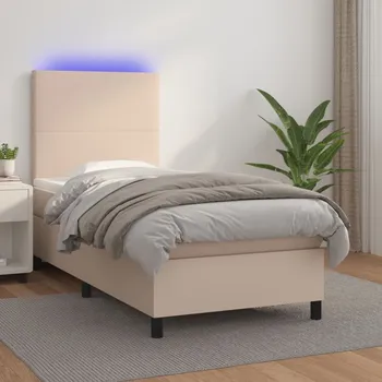 Ložnice vidaXL Box spring postel s matrací a LED 90x190 cm umělá kůže [3135799] Barva: cappuccino