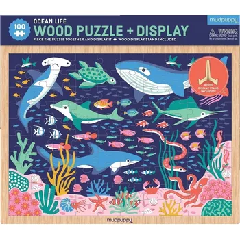 Puzzle Mudpuppy dřevěné puzzle život v oceánu se stojanem – 100 dílků