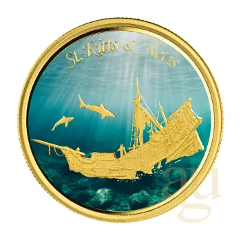 1 unce zlatá mince EC8 St. Kitts & Nevis - Shipwreck 2021 - coloriert