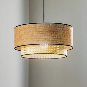 Duolla Závěsné světlo Boho, ratan, textil, béžová/černá - baldachýn - Ø 10 cm, výška 3 cm béžová, černý 1 x 15 W LED - Doprava zdarma