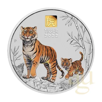 1 kilogram stříbrná mince Austrálie Lunar III tygr 2022 - coloriert mit 1g Gold Privy Mark