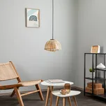 Závěsné světlo Lindby Ilajus, Ø 30 cm, bambus, E27 - Výška stínidla na lampu 20 cm světlé dřevo 1 x 15 W LED - Doprava zdarma