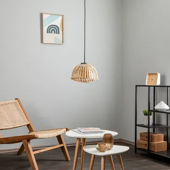 Závěsné světlo Lindby Ilajus, Ø 30 cm, bambus, E27 - Výška stínidla na lampu 20 cm světlé dřevo 1 x 15 W LED - Doprava zdarma