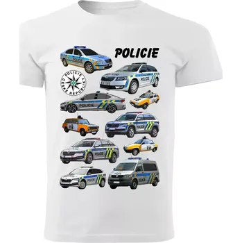 Chlapecké tričko dětské tričko POLICIE bílé 122 (dětské tričko s policejními auty)
