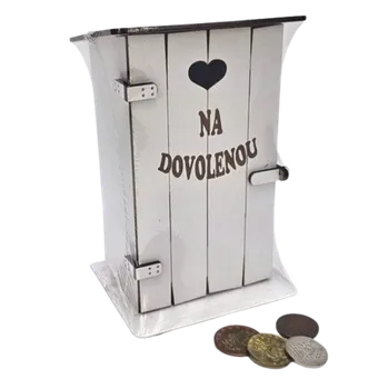 Pokladnička Pokladna kadibudka dřevěná bílá s nápisem Na dovolenou - 11 x 9 x 17cm