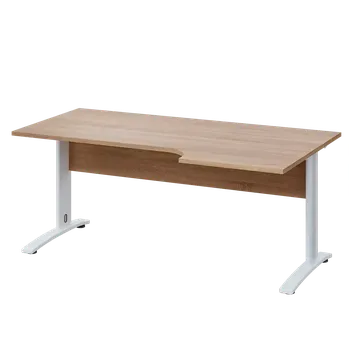 Psací stůl LKR 28 - 186 stůl kancelářský, rohový, pravý, kovová podnož bílá, deska 25 mm, široký 1800 mm, dub bardolino