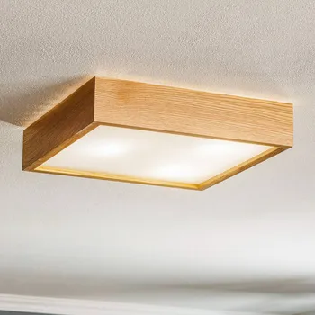 TEMAR LIGHTING Stropní světlo Quatro DR s dřevěným rámem, 38,5cm světlé dřevo, bílá 3 x 24 W - Doprava zdarma