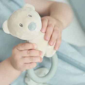 NATTOU Chrastítko s kousátkem silikonový medvídek Jules 15 cm Romeo, Jules & Sally 16x12x6 krémová