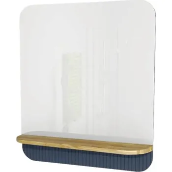 Koupelnový nábytek Zrcadlo do koupelny Devo Gloria 2.0 s dřevěnou poličkou 86 x 86 cm modrá matná GL2-LUPL86-2-F103D01