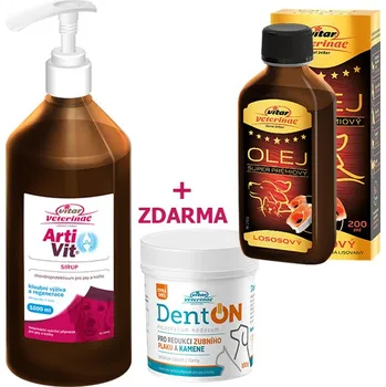 VITAR Veterinae Artivit Sirup 1000 ml s dávkovačem + DentON 100g + Lososový olej 500 ml ZDARMA