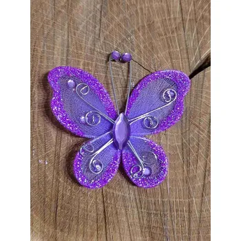 umělá květina Motýl k našití 5x5,5 cm s kamínky barva fialková