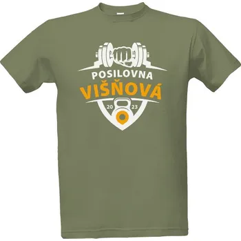 Pánské tričko Tričko s potiskem Posilovna Višňová Basic Khaki pánské