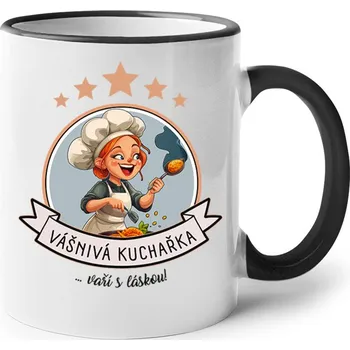 Keramický hrnek Vášnivá kuchařka, vaří s láskou, Barva Černá, Velikost 330 ml, Canvas Keramický hrnek s barevným uchem Bezvatriko.cz 2680